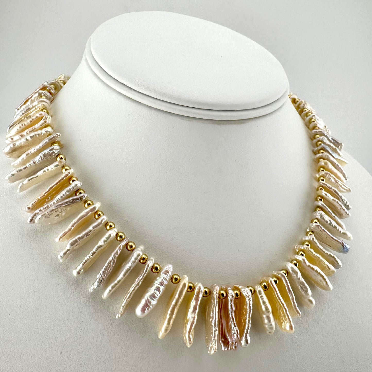 Necklace: Pearl Spears with Gold-Filled Beads