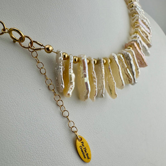 Necklace: Biwa Pearls with Gold-Filled Beads