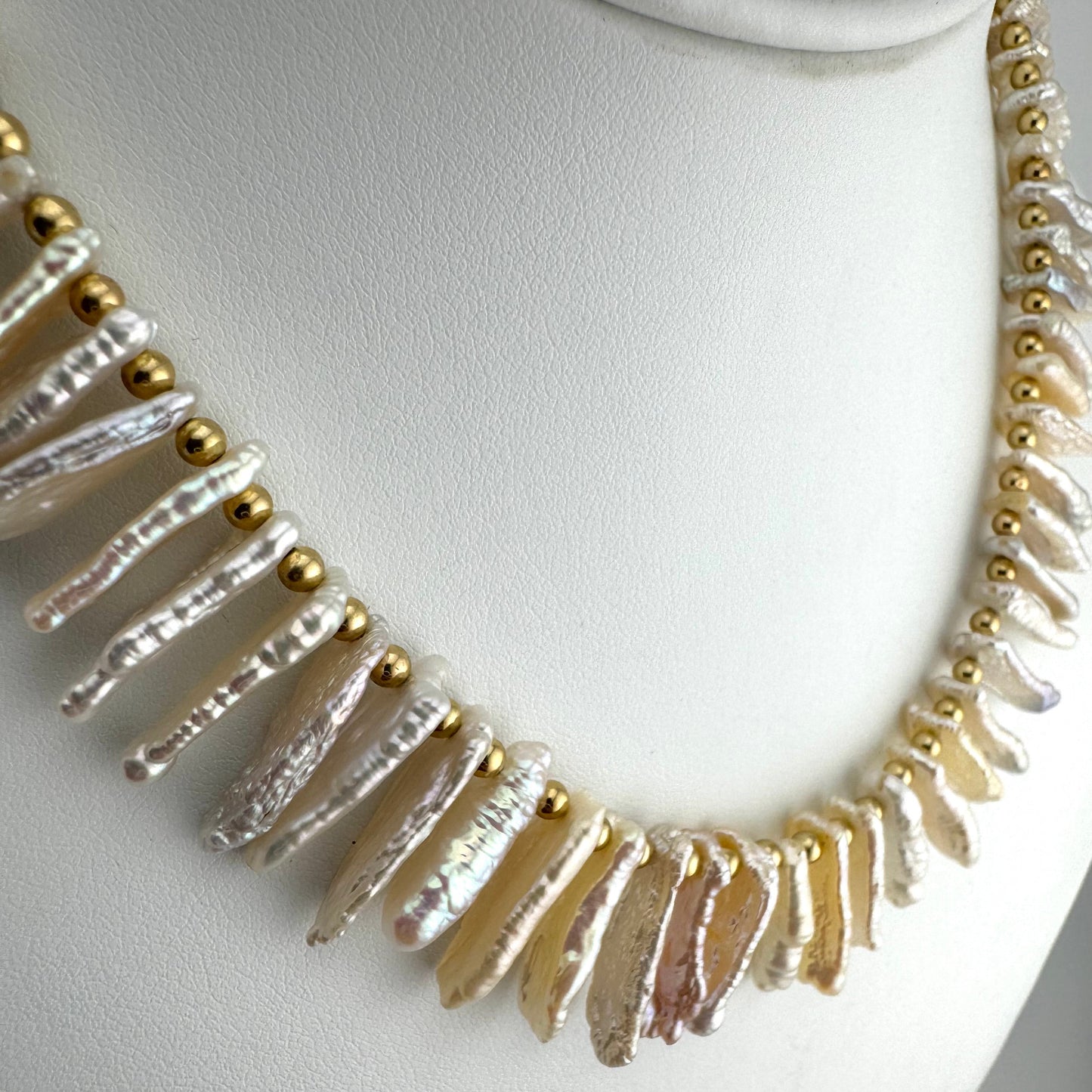 Necklace: Pearl Spears with Gold-Filled Beads