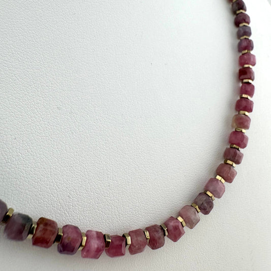 Necklace: Gemstone Cubed Rainbow Tourmaline (18")
