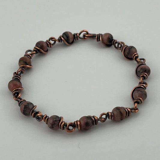 Wire Wrapped Rhodochrosite/Copper Bracelet