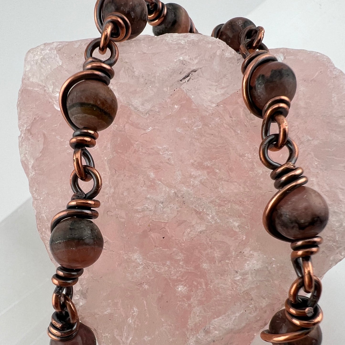 Wire Wrapped Rhodochrosite/Copper Bracelet