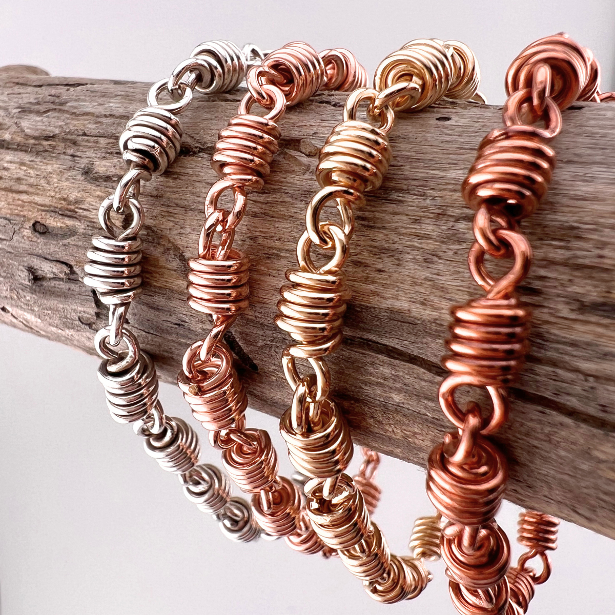 Wire Wrapped copper barrel bracelet