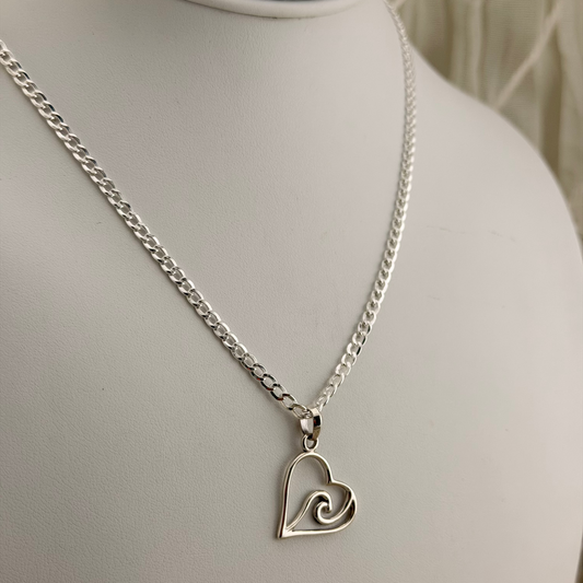 Necklace: 16-18.5" Sterling Silver Heart Wave Chain