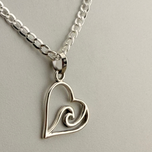Necklace: 16-18.5" Sterling Silver Heart Wave Chain