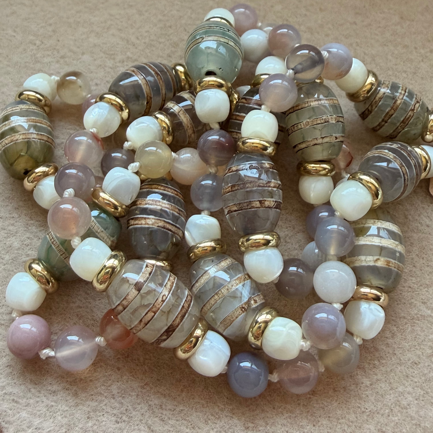 Tibetan Agate, Mother of Pearl, & Mozambique Agate