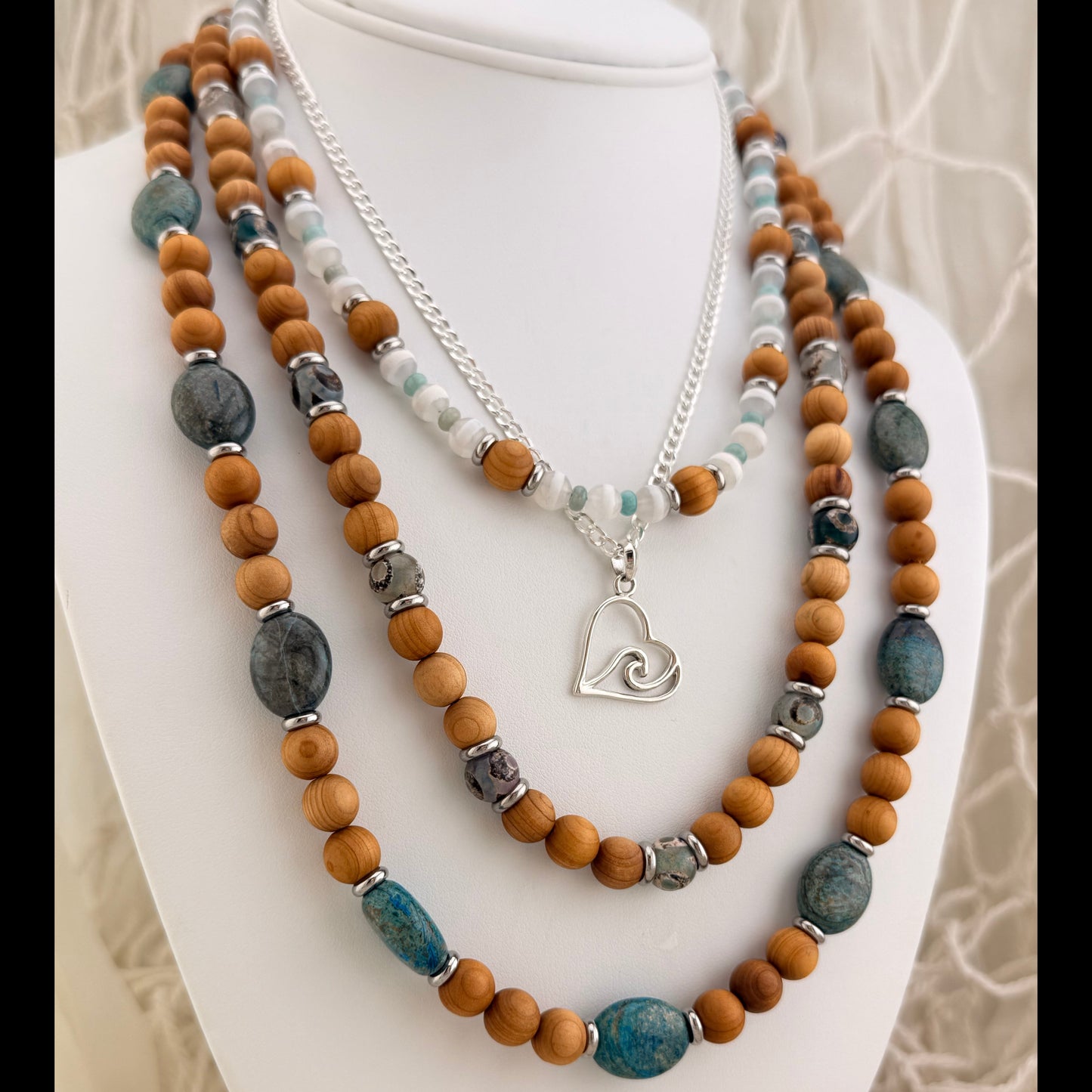 Tibetan Agate & Cedar Wood Surfer Necklace Collection