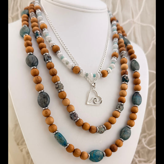 Tibetan Agate & Cedar Wood Surfer Necklace Collection