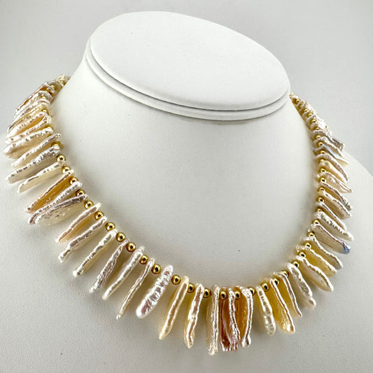 Necklace: Pearl Spears with Gold-Filled Beads