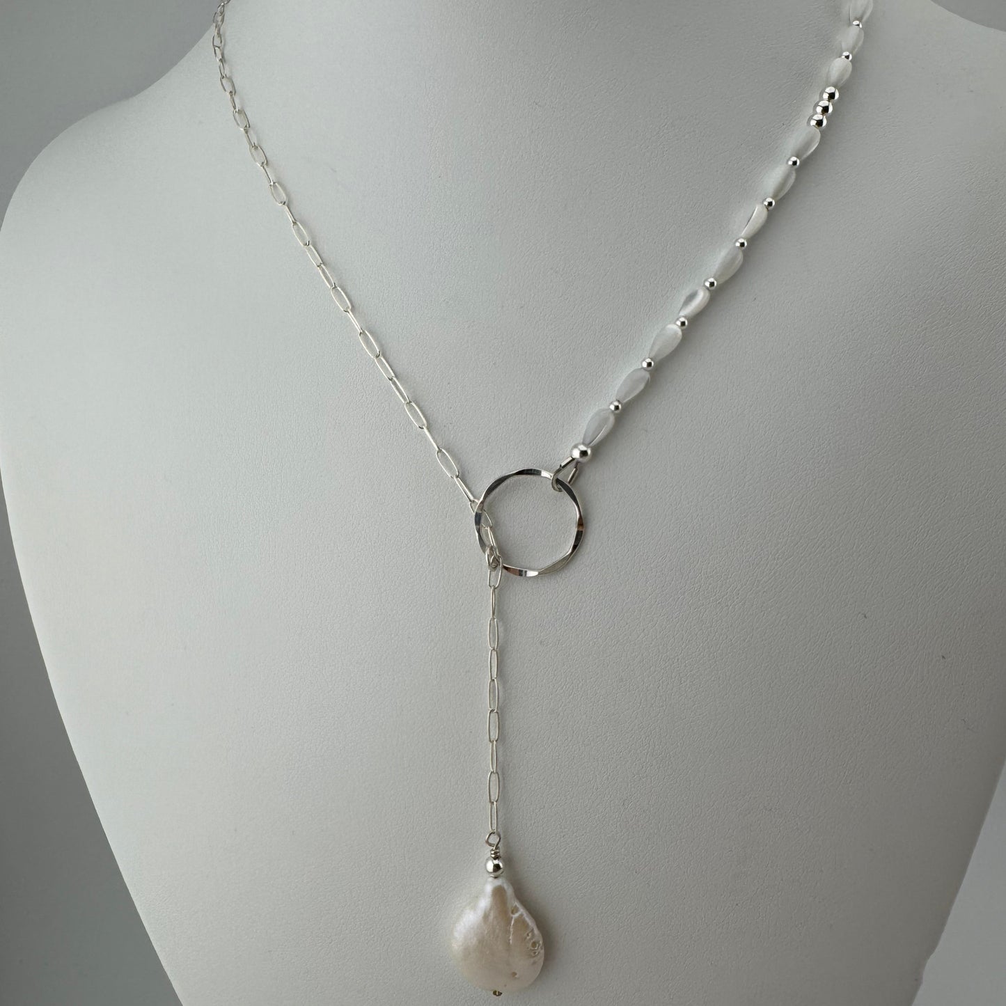 Necklace: Custom Y Pearl and Sterling Silver