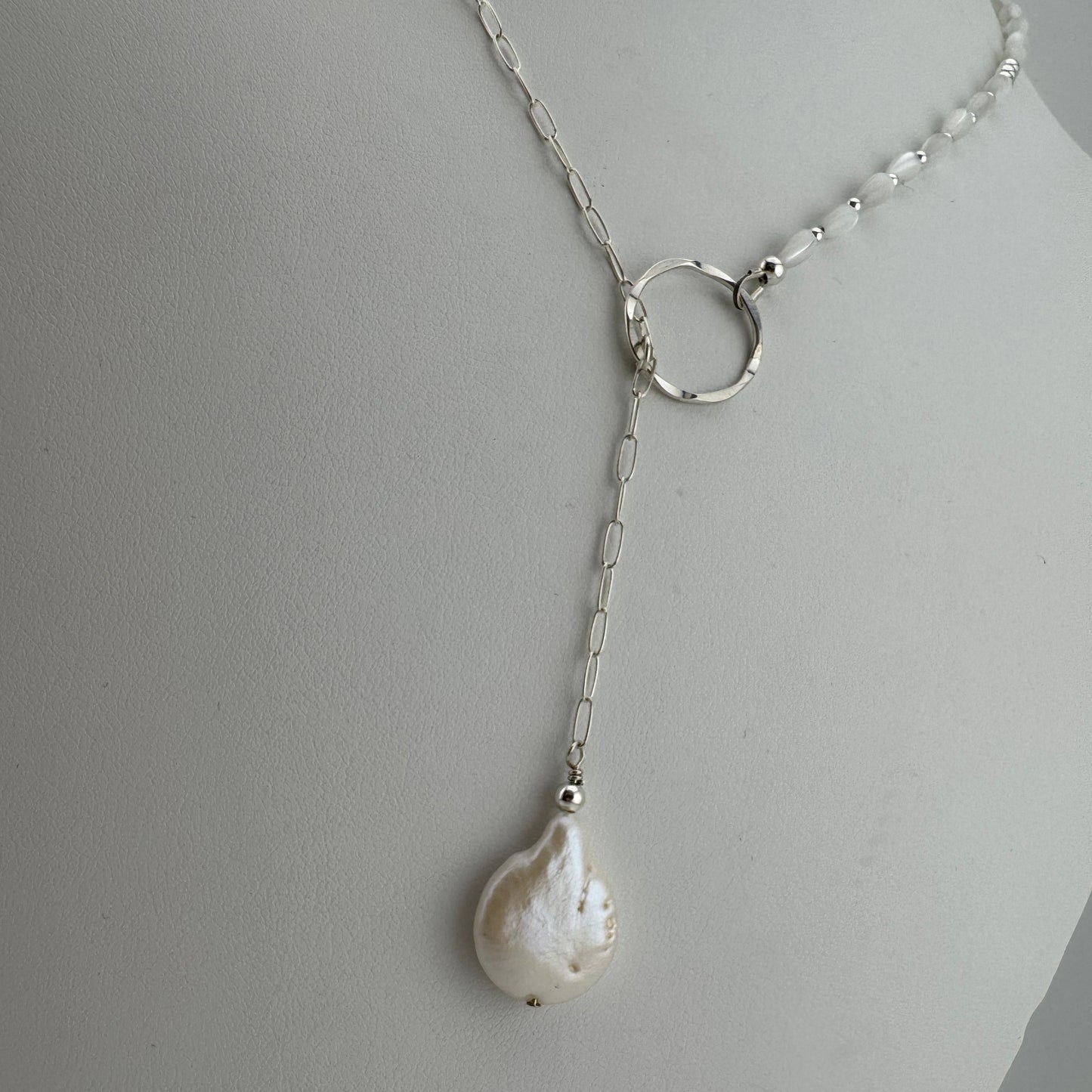 Necklace: Custom Y Pearl and Sterling Silver
