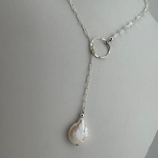 Necklace: Custom Y Pearl and Sterling Silver
