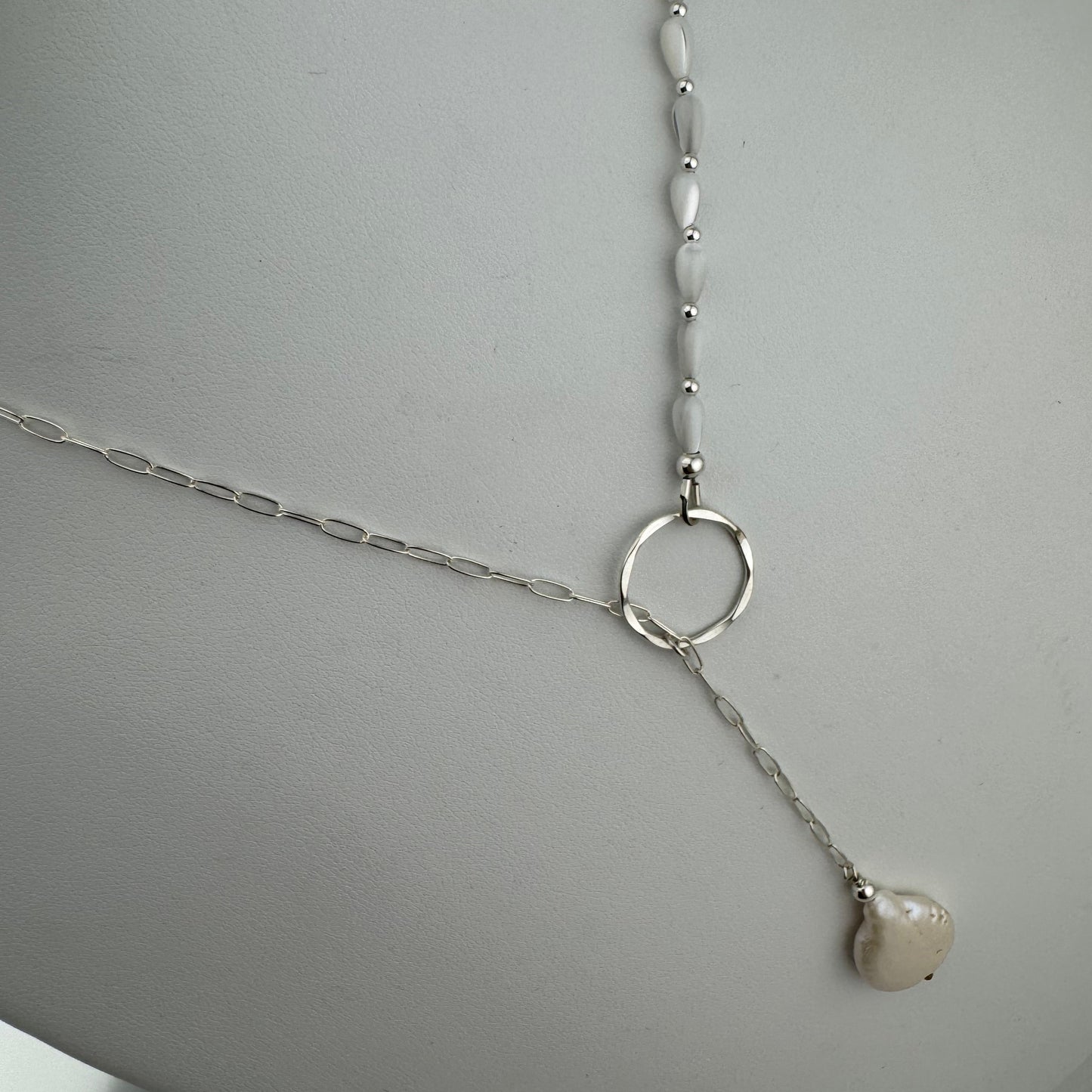 Necklace: Custom Y Pearl and Sterling Silver