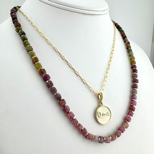 Necklace: Gemstone Cubed Rainbow Tourmaline (18")